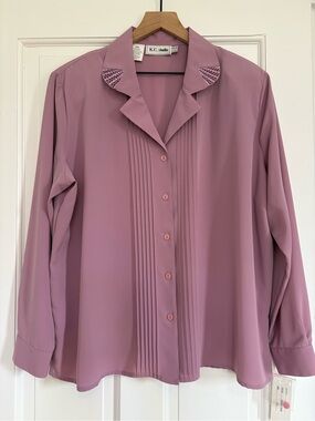 NWT Vintage K.C Studio Blush Rose Button Down Blouse Long Sleeve Pleated 20W